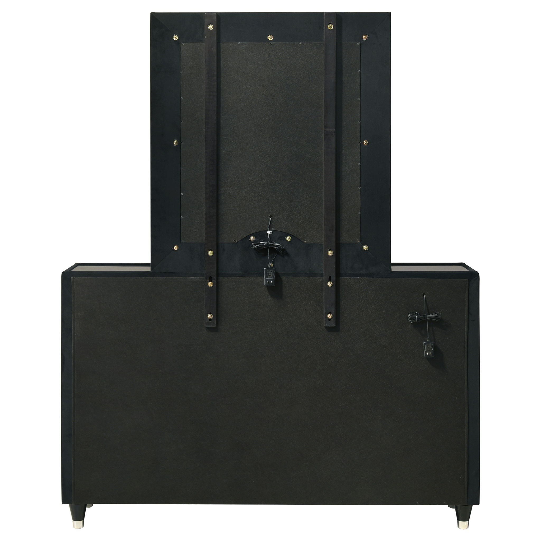 Ravenne 6-drawer Velvet Upholstered LED Dresser and Mirror Black