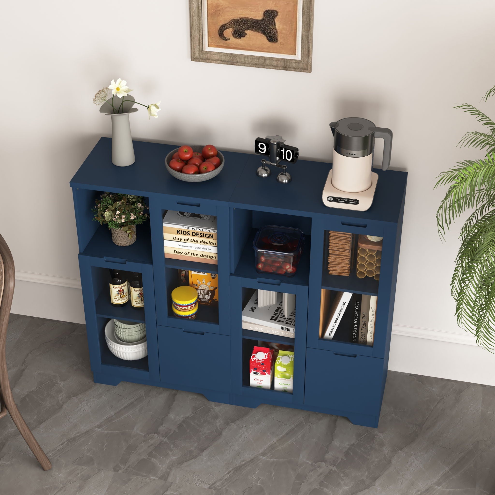 Modern Cabinet With Glass Doors And Drawer