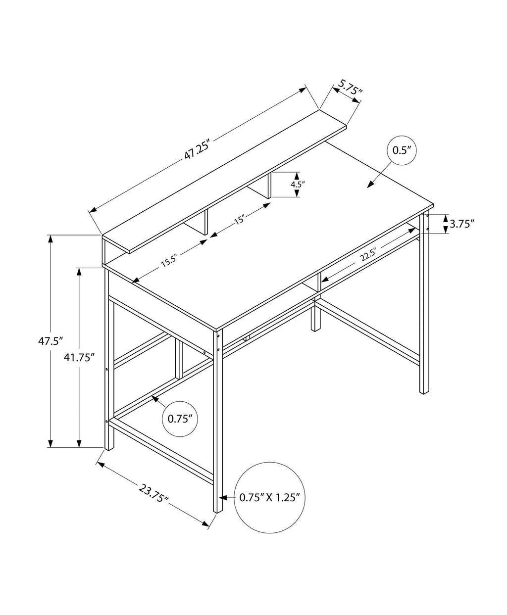 Computer Desk For Home Office, Standing, Storage Shelves, Laptop, Contemporary & Modern