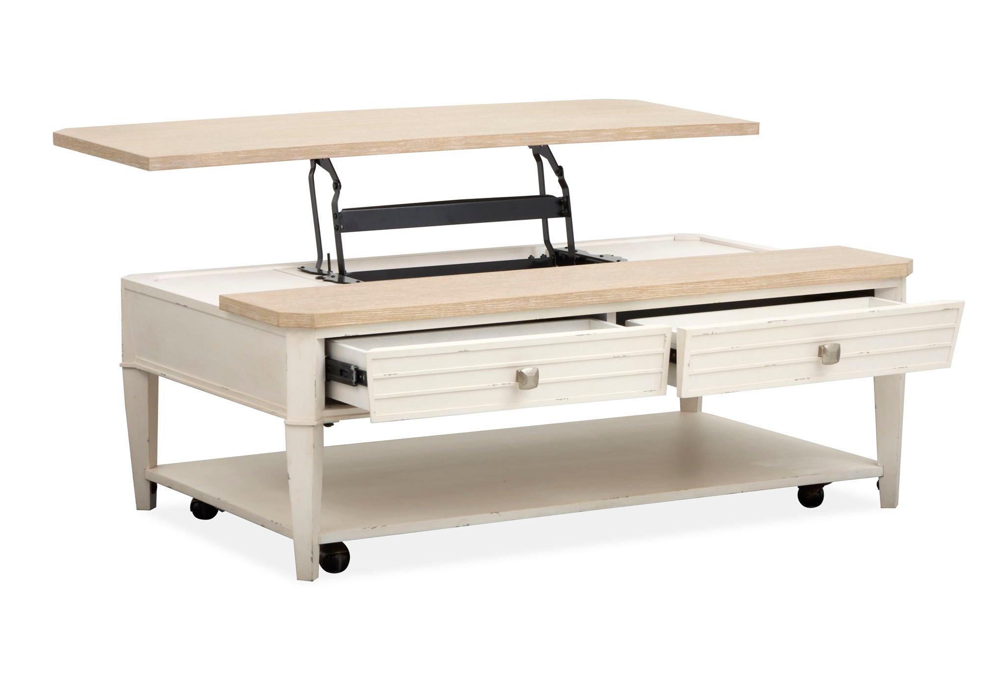 Echo Isles - Lift Top Storage Cocktail Table With Casters - Sea Pearl And Driftwood