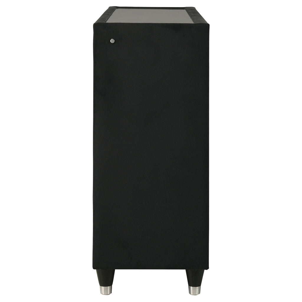 Ravenne 6-drawer Velvet Upholstered LED Dresser Cabinet Black
