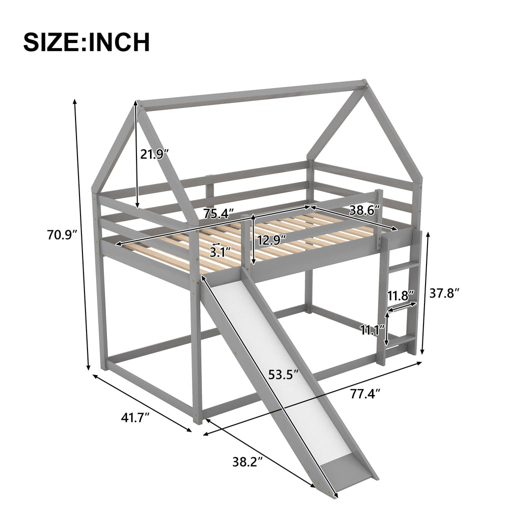 House Shape Bunk Bed With Slide And Ladder