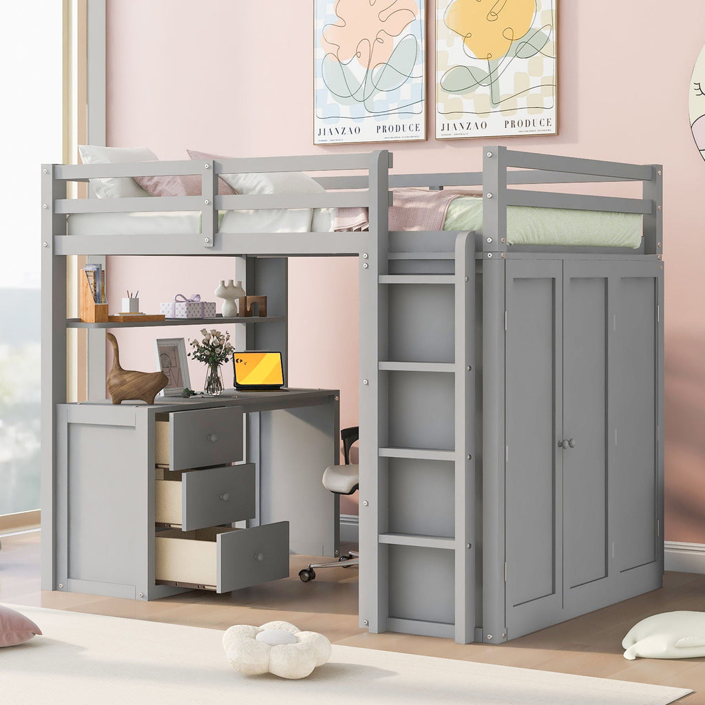 Loft Bed With Drawers, Desk, And Wardrobe