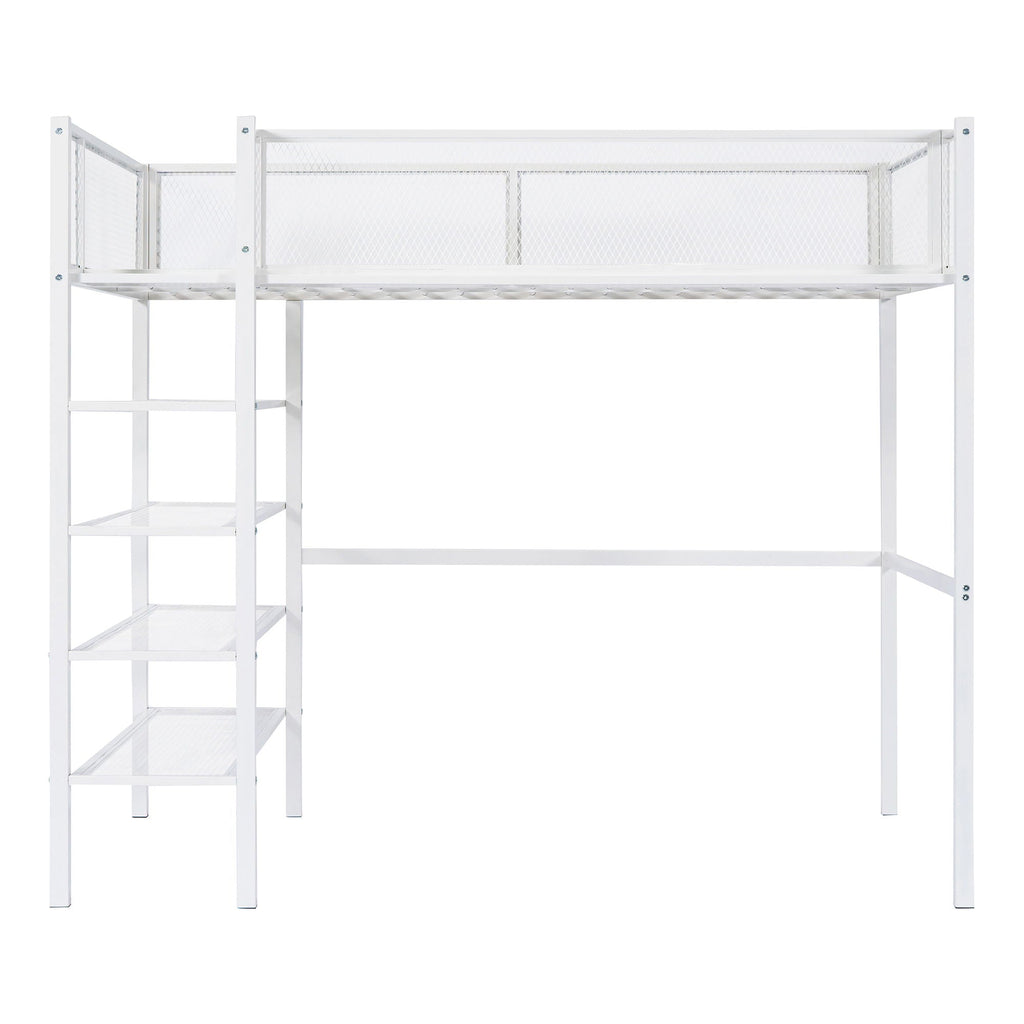 Loft Bed With 4 Tier Shelves And Storage