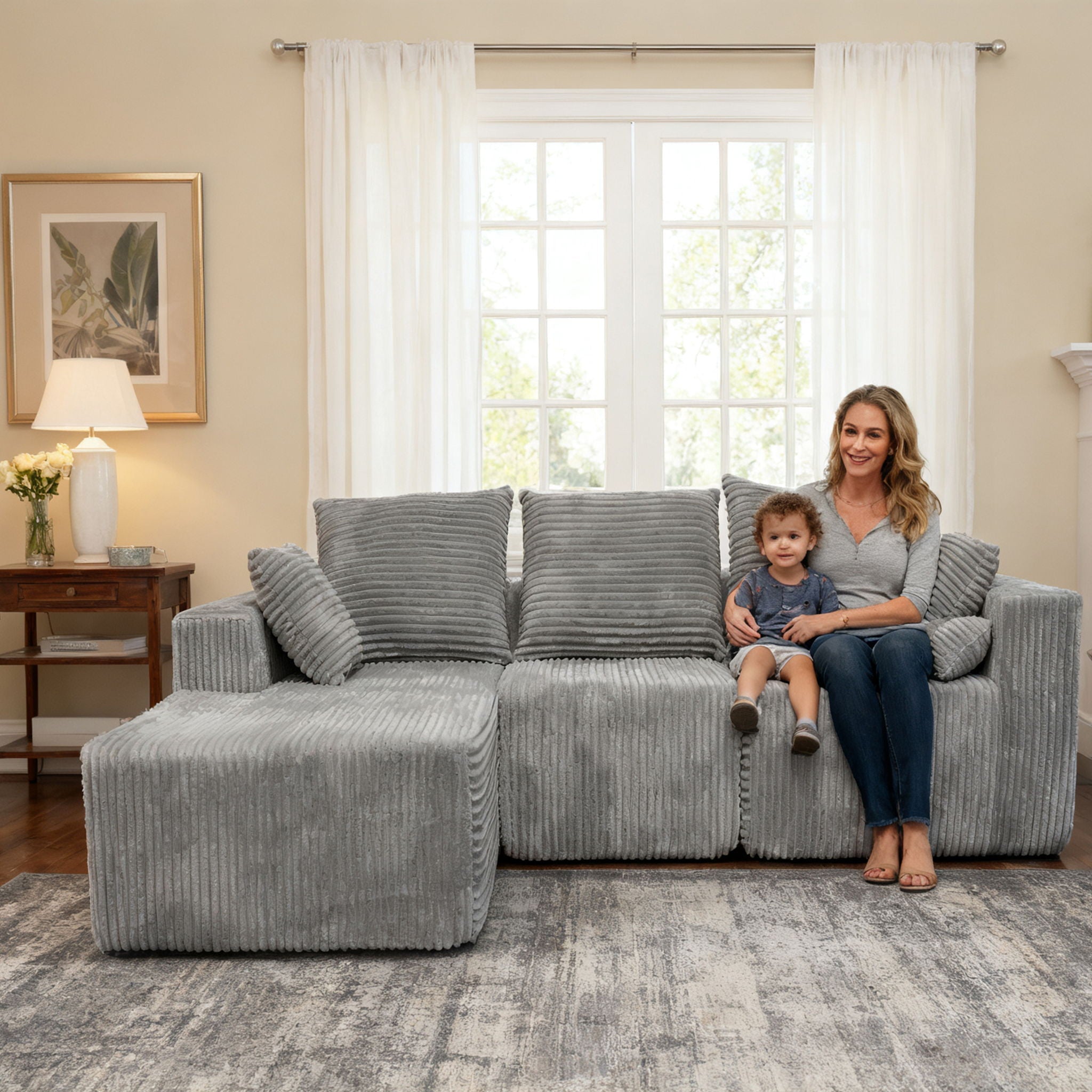 Corner Combination Sofa Sectional Couch With Soft Fabric