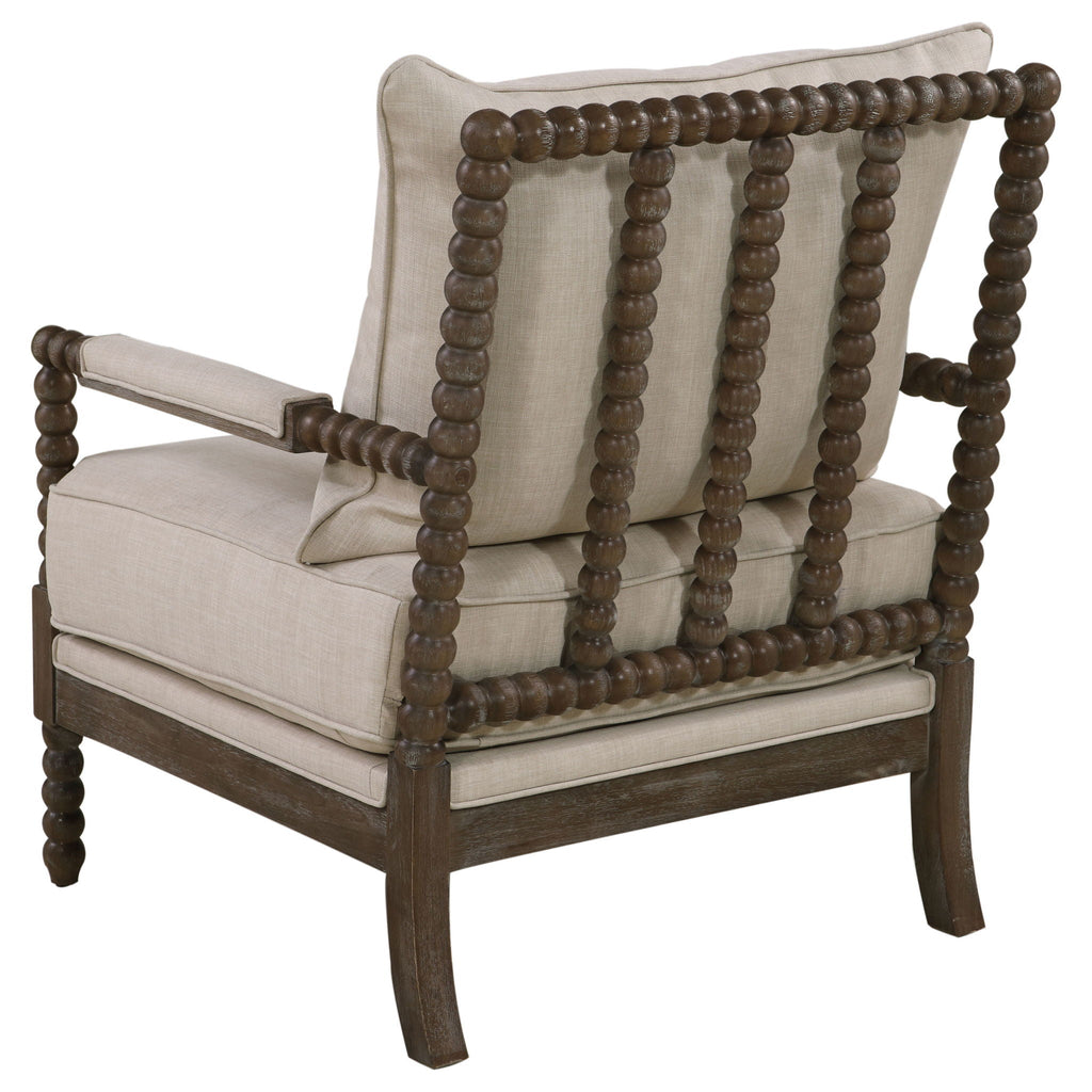 Blanchett Upholstered Bobbin Accent Chair Beige and Distressed Brown