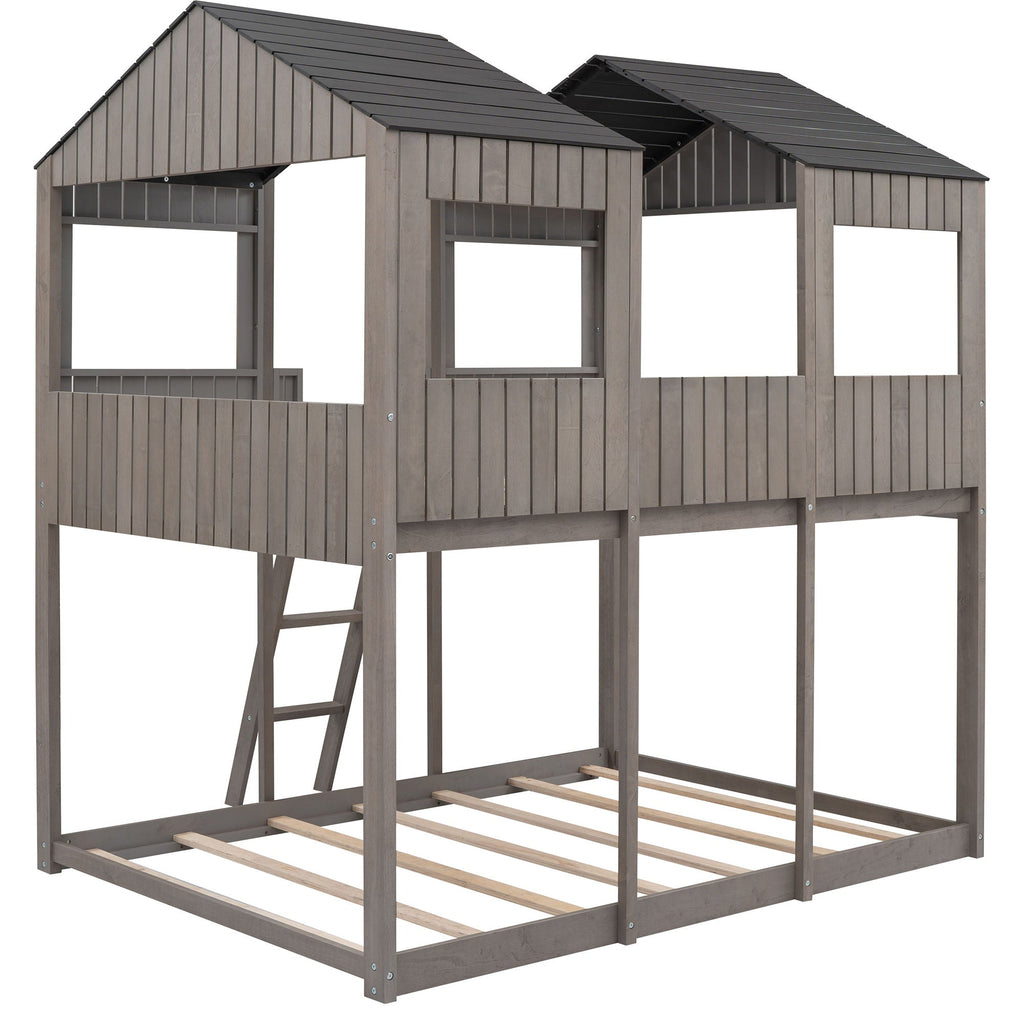 Bunk Bed With Roof, Window, Guardrail, Ladder