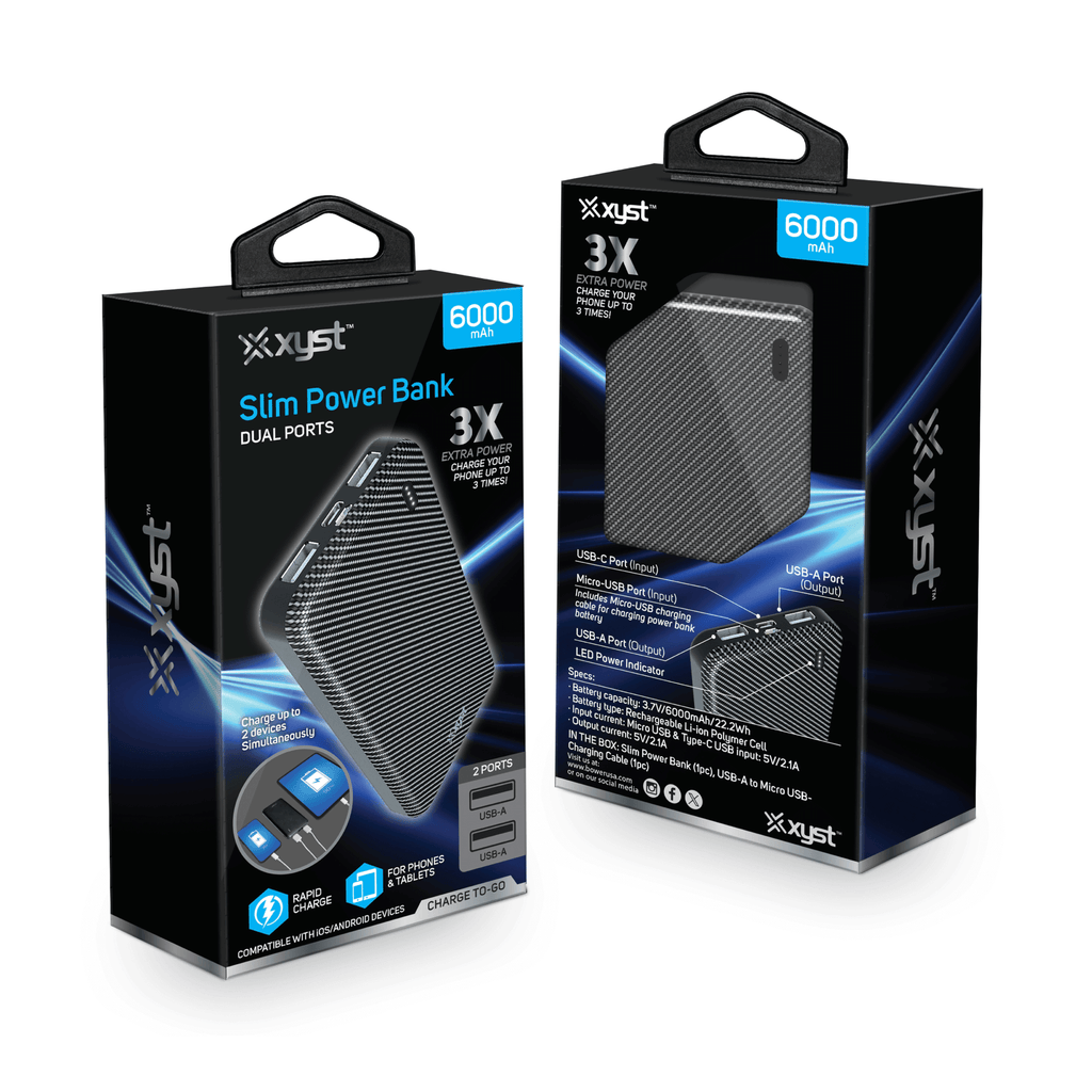 Xyst Slim 6000mAh Dual USB Power Bank