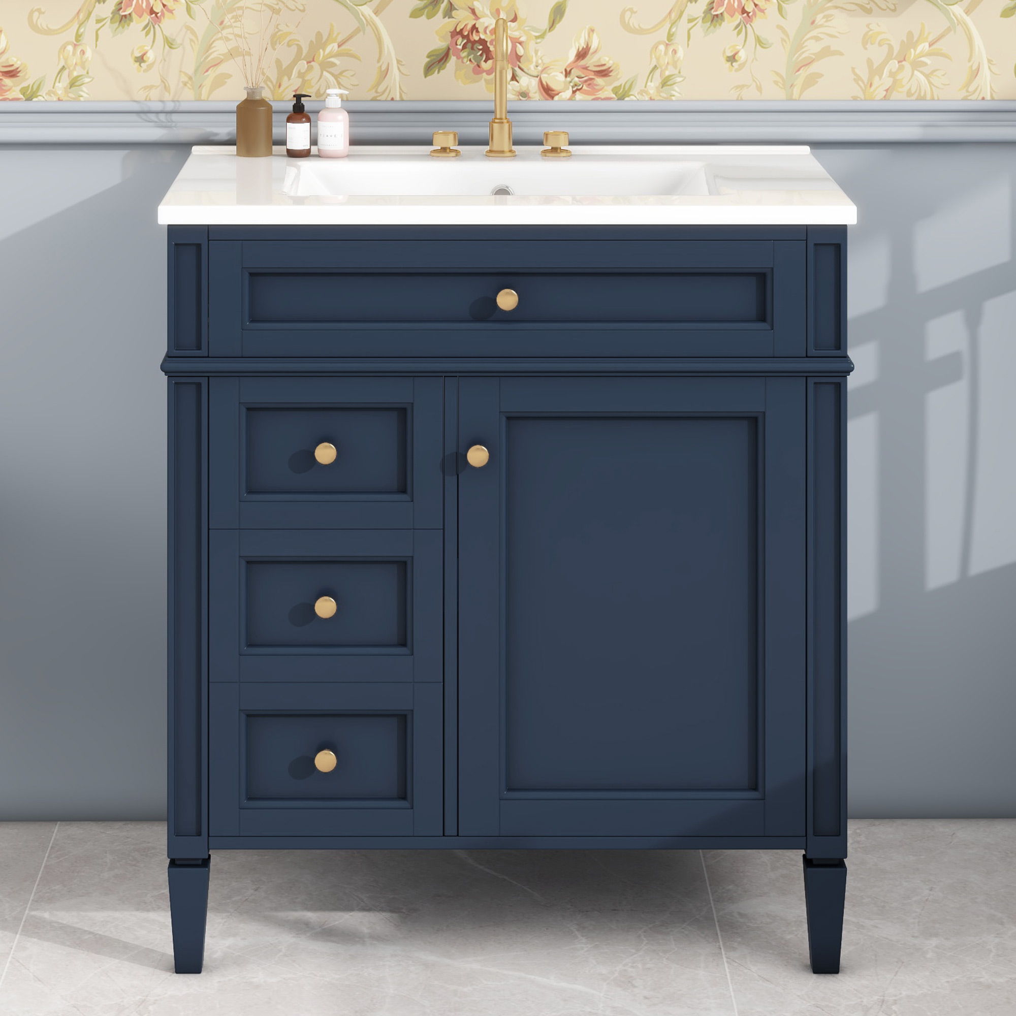 Bathroom Vanity With Top Sink, Storage Cabinet With 2 Drawers, Tip Out Drawer