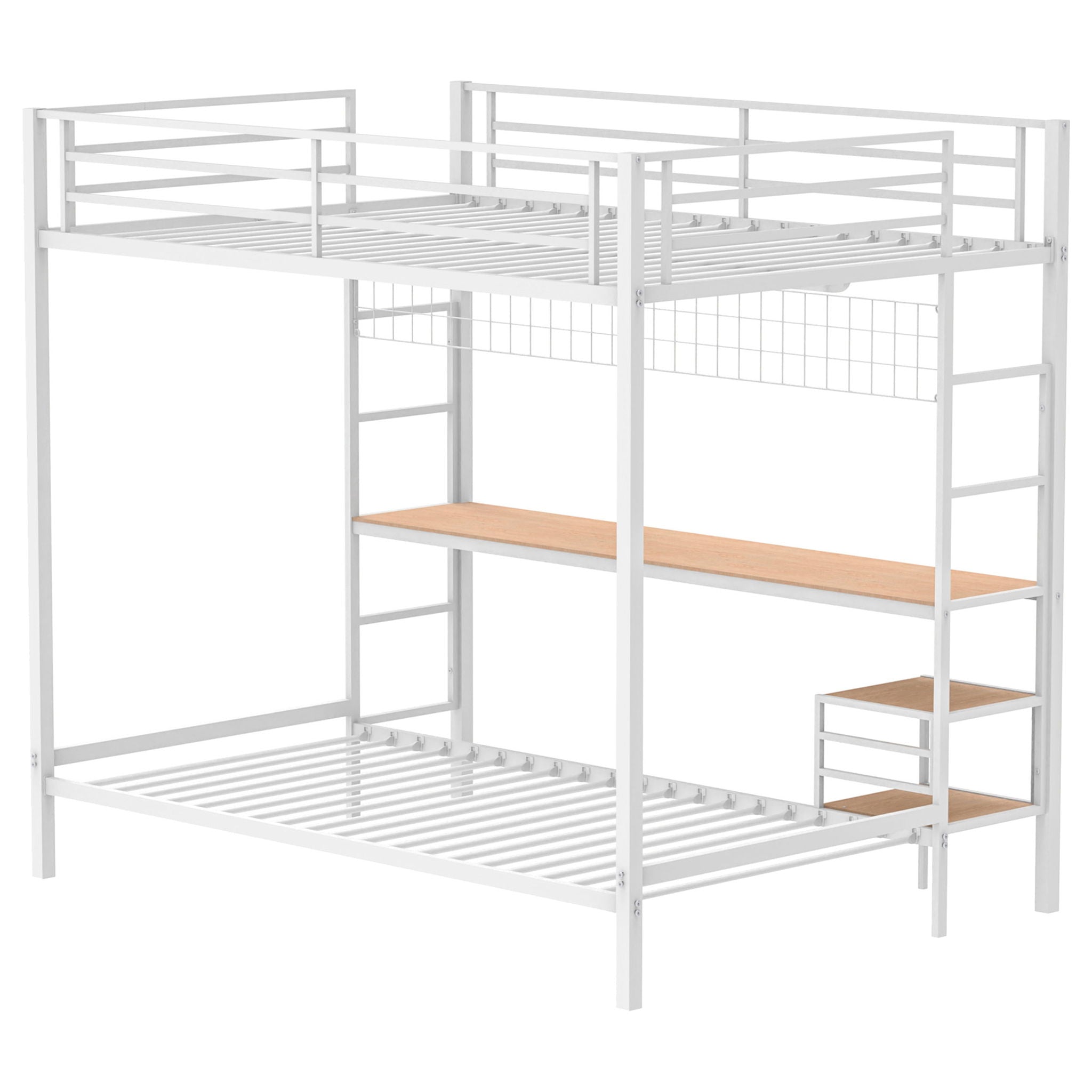 Bettoni Metal Full Over Twin Workstation Bunk Bed Matte White