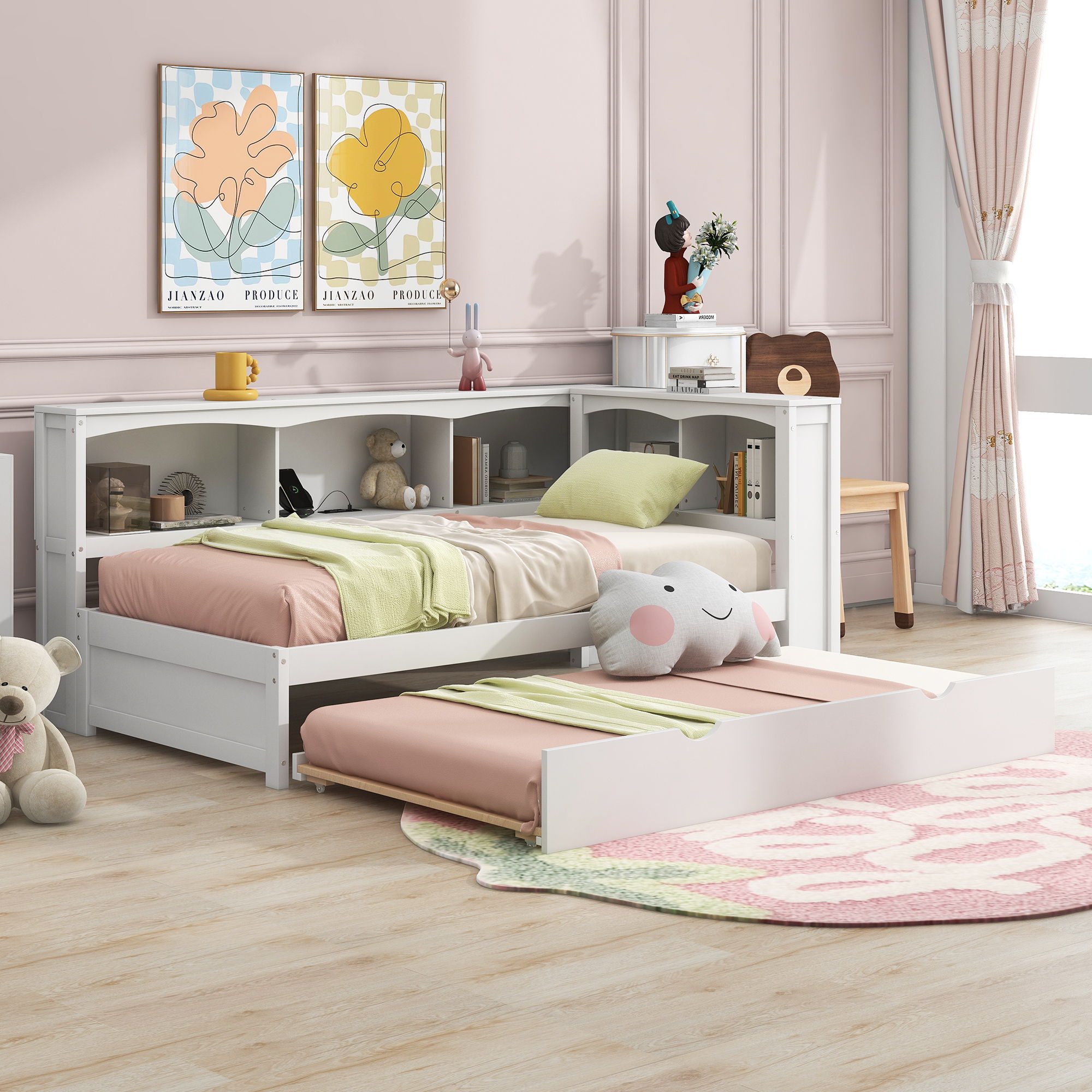 Daybed With Trundle, Storage Cabinets, USB Ports