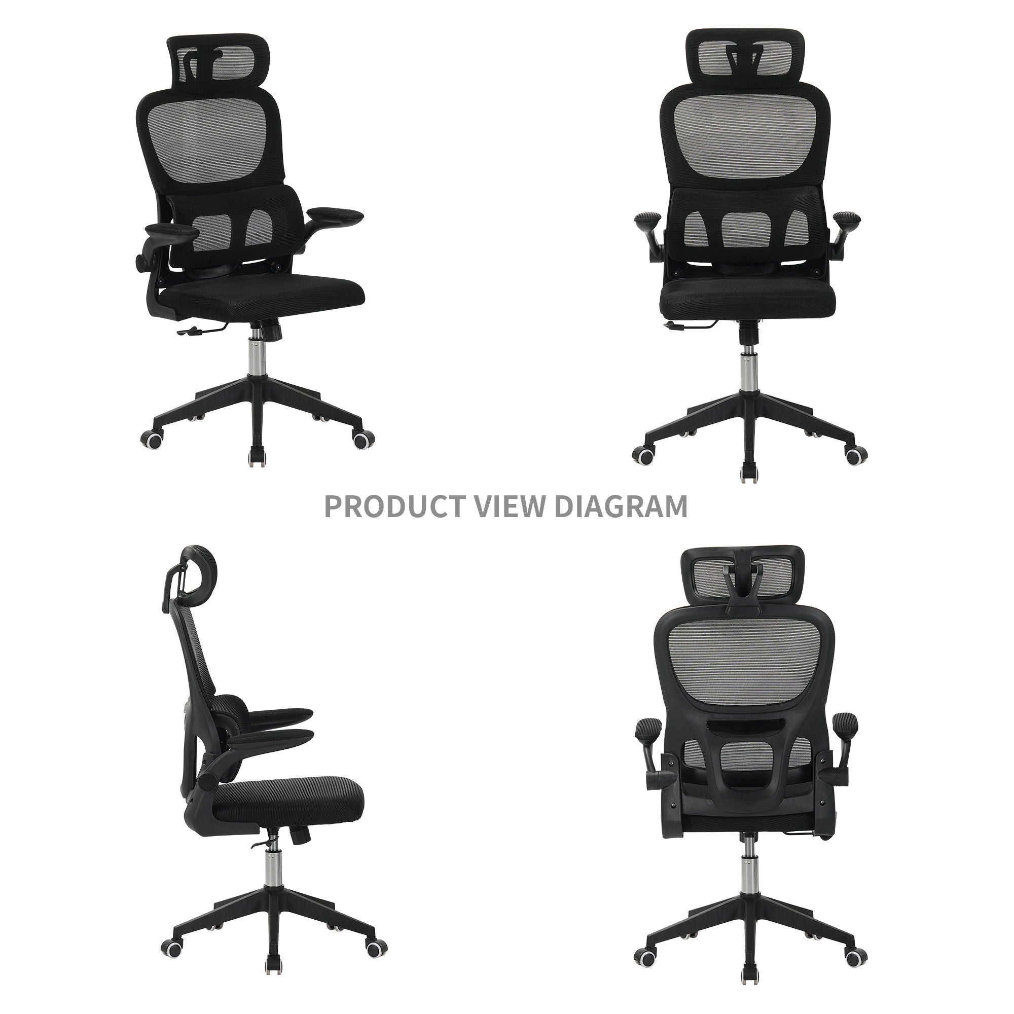 High Back Ergonomic Swivel Rolling Office Chair With Tilt Function, 3D Headrest, Lumbar Support - Black