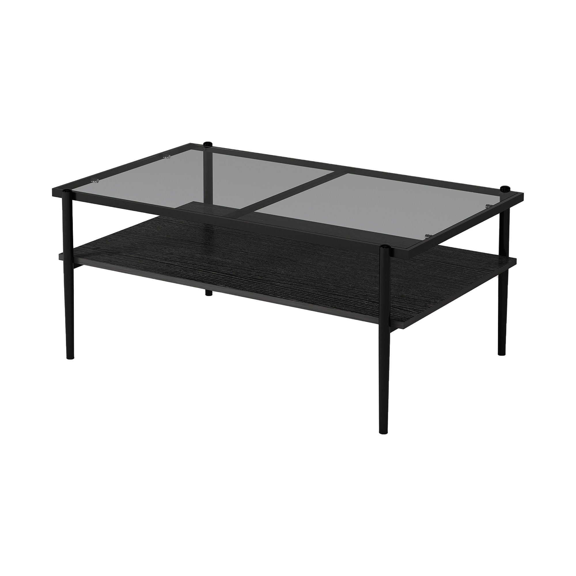 Rectangle Coffee Table With Tempered Glass Top And Legs, Modern Table For Living Room