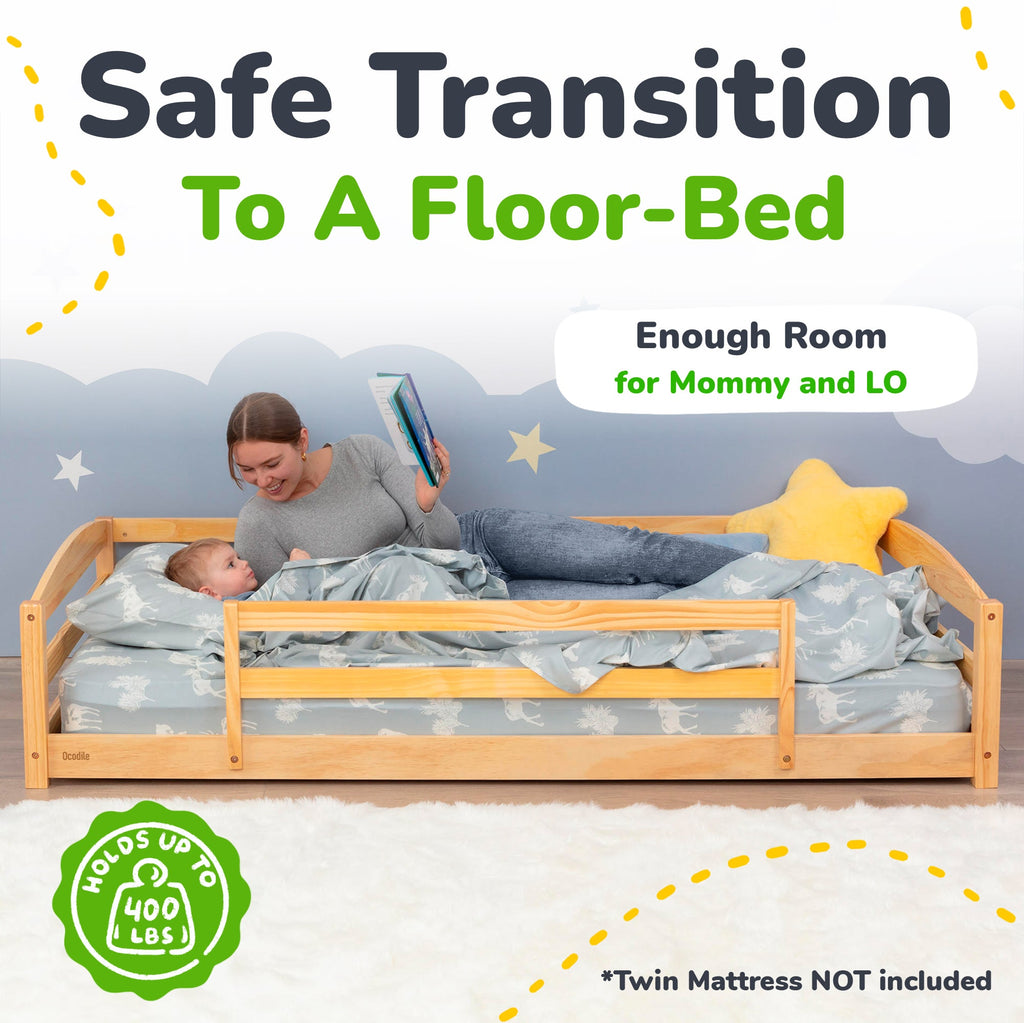 Twin Floor Bed with Safety Guardrails for Kids - Montessori Inspired