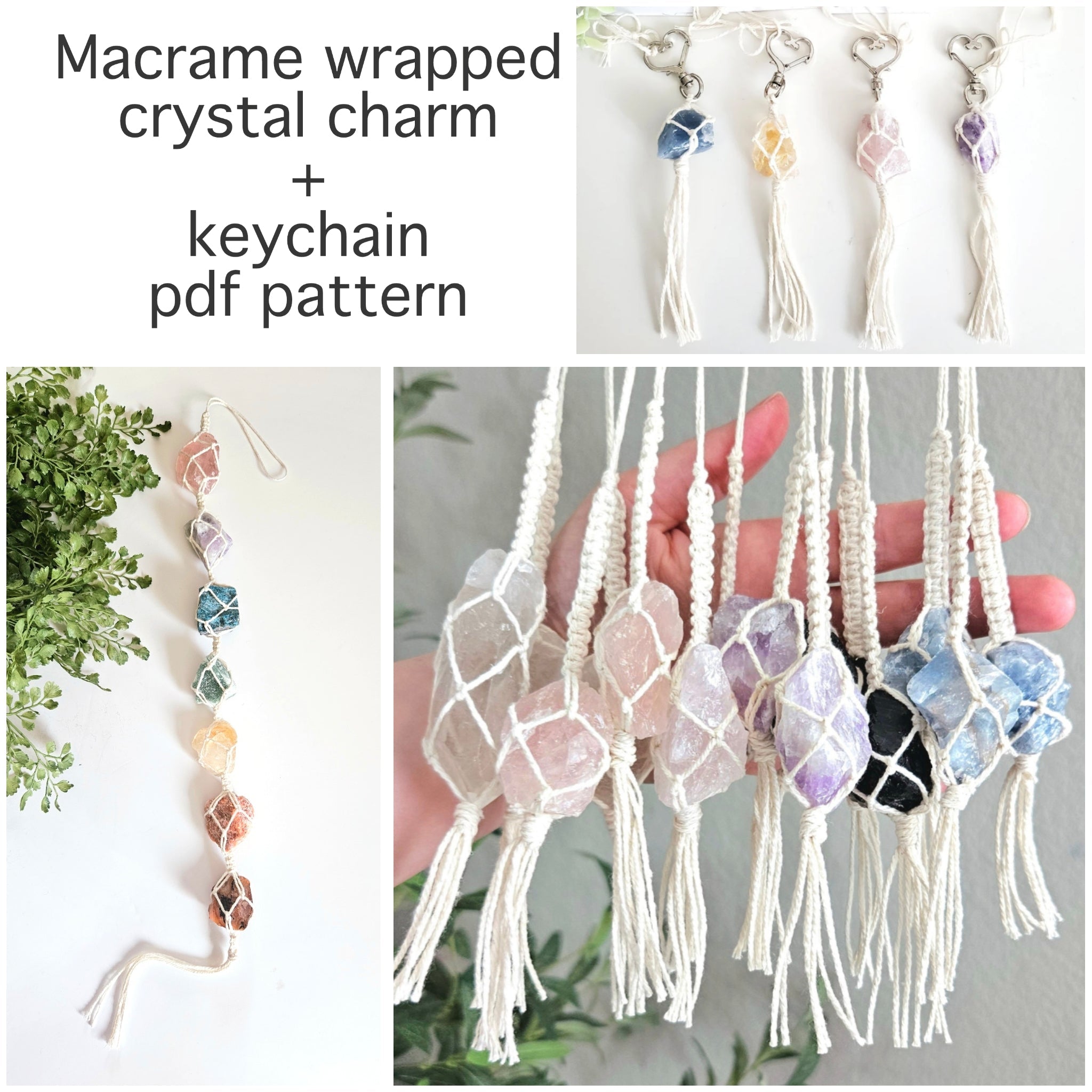How to macrame wrap crystal charms and keychains PDF pattern.