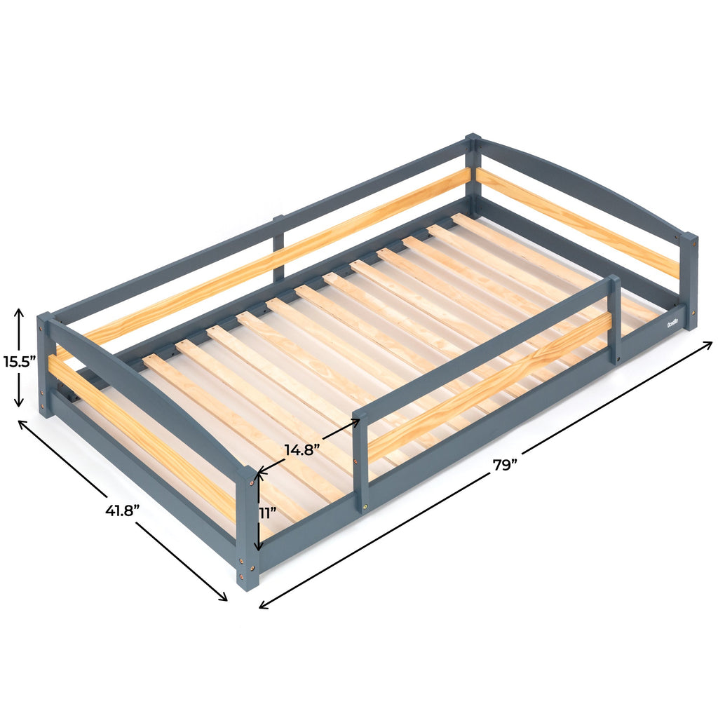 Twin Floor Bed with Safety Guardrails for Kids - Montessori Inspired