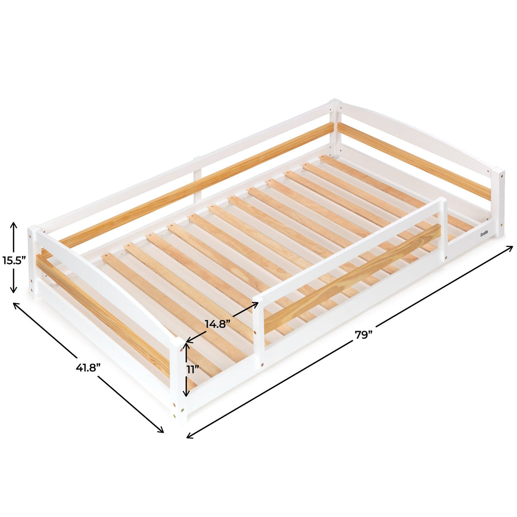 Twin Floor Bed with Safety Guardrails for Kids - Montessori Inspired