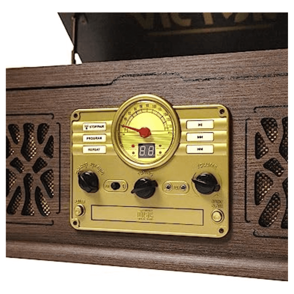 Victor State 7-in-1 Wood Music Center with 3-Speed Turntable and Dual Bluetooth