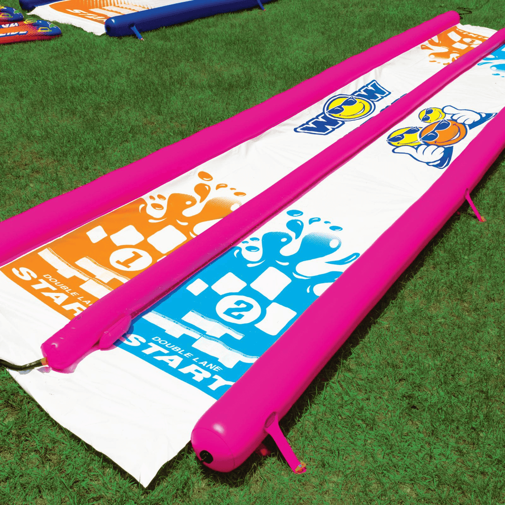 WOW Watersports Giant Backyard Double Lane Lawn Slide, Heavy Duty PVC and 2 Inflatable Sleds