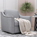 360 Degree Swivel Armchair, Skin Friendly Fabric, Ergonomic Design, Brass Nail Decorative Armchair