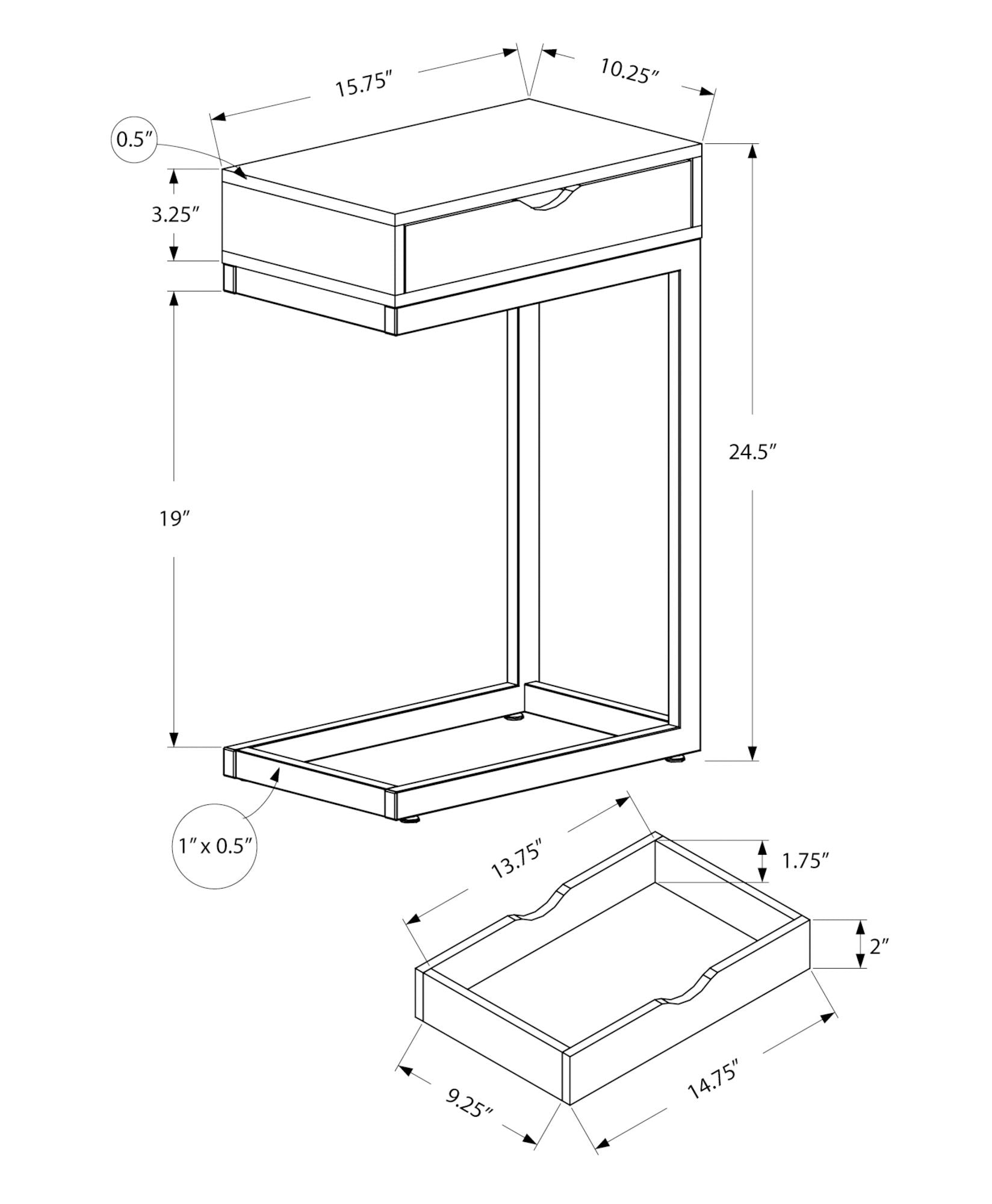 Accent Table, C - Shaped Contemporary Elegant Desig