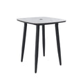 Outdoor Bar Table, Rounded Square Sintered Stone Top With Umbrella Hole, Rust Free Frame, Weatherproof - Ember Black / White