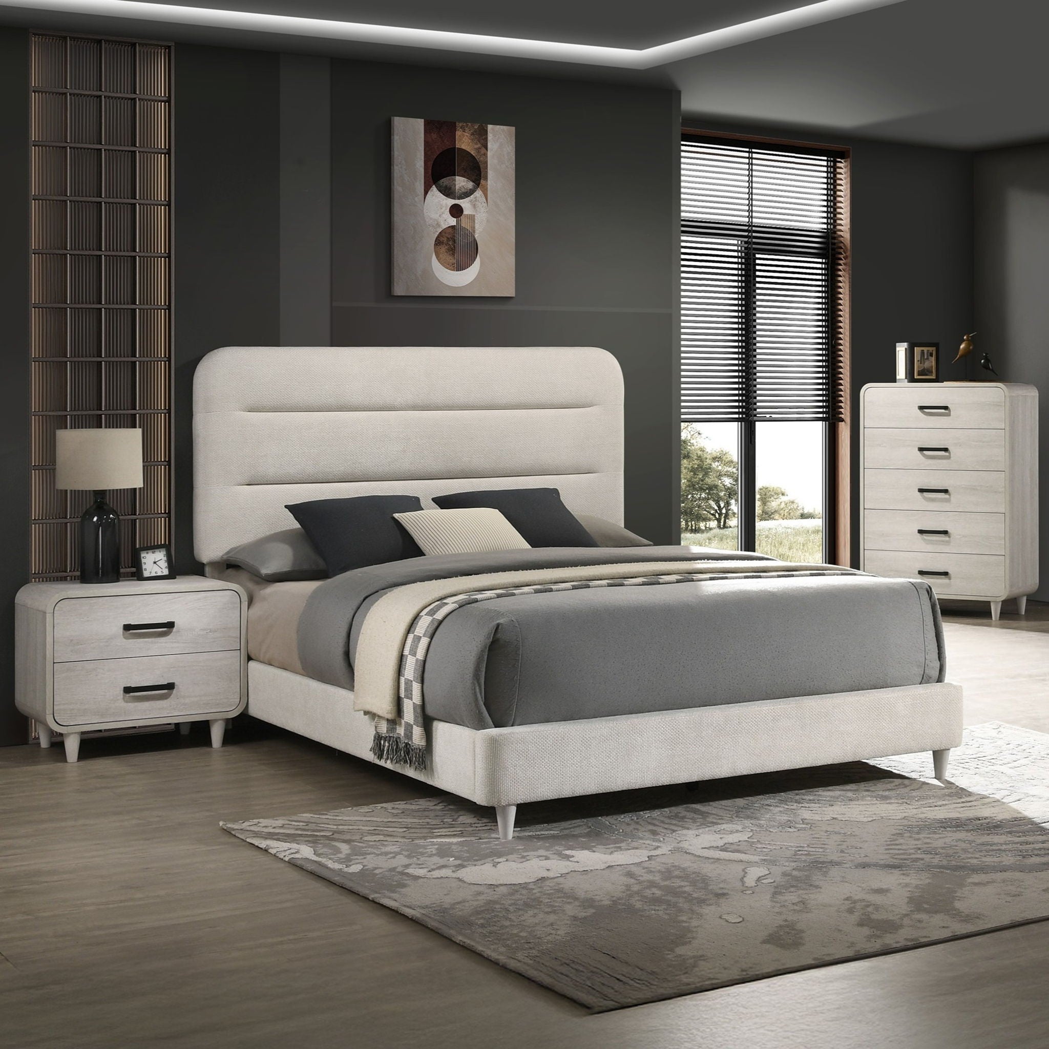 Upholstered Panel Bed, Sleek Lines
