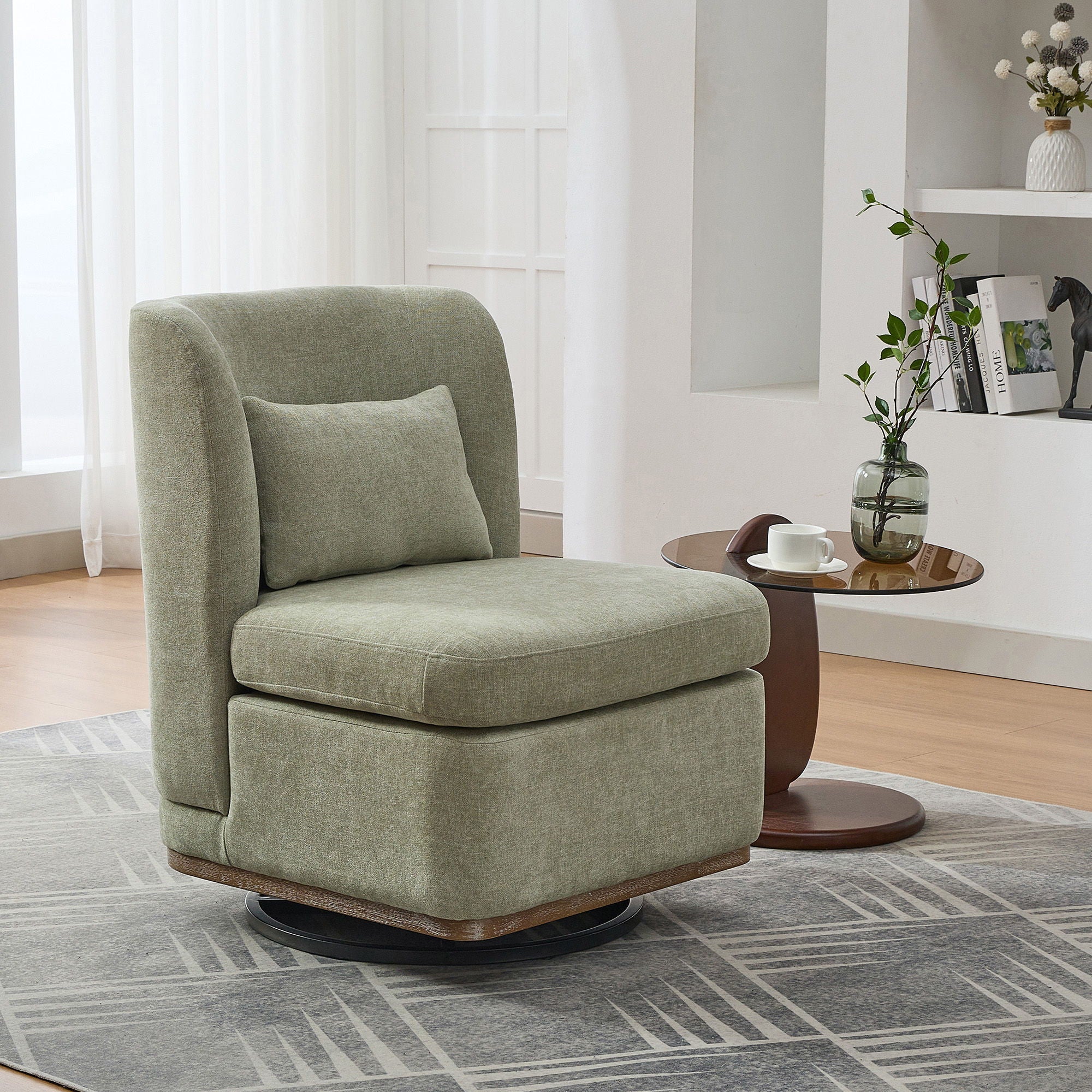Wide Modern Cushioned Armless Metal Base 360° Swivel Chair With Pillow