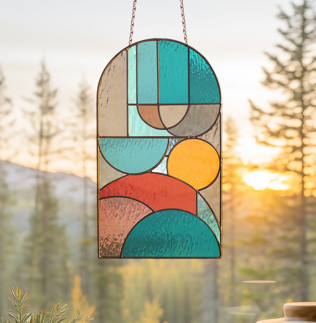 Bauhaus Arch Stained Glass Pattern PDF & PNG