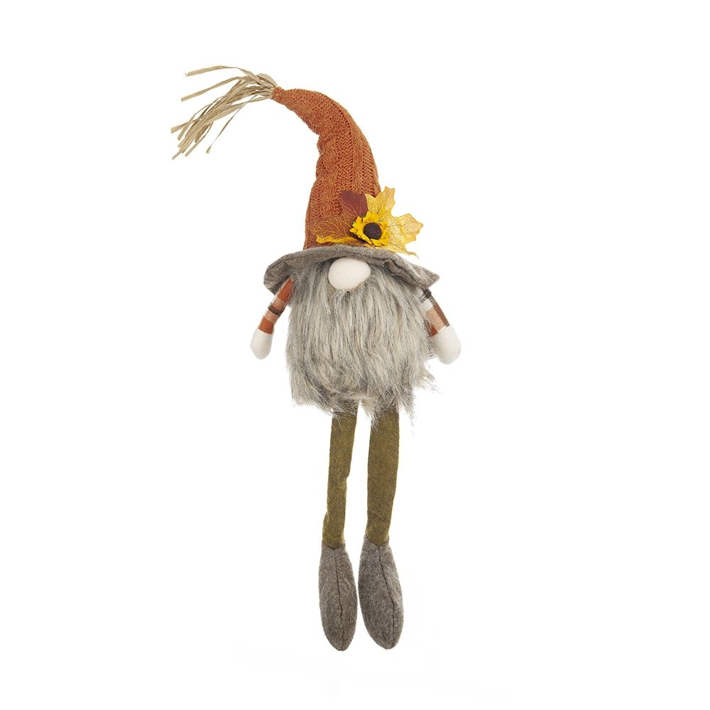 Sitting Gnome With Maple Leaf On Hat, For Holiday Harvest Festival Fall Festival & Thanksgiving Table Decorations (Set of 2) - Orange Multi
