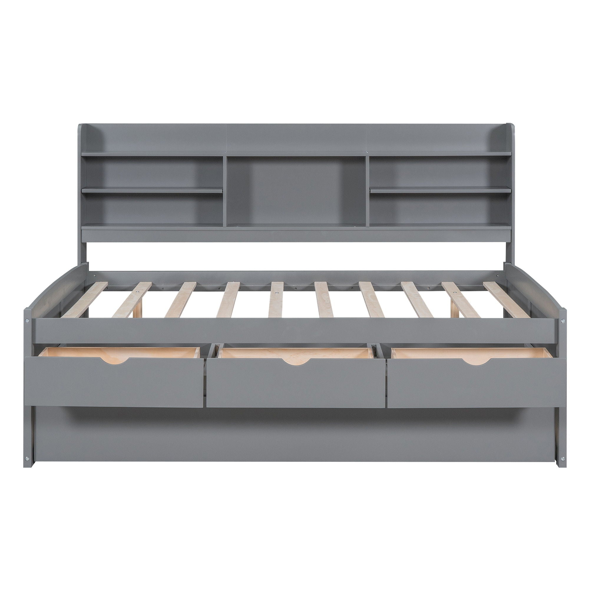Captain Bed With Built In Bookshelves, 3 Storage Drawers, And Trundle