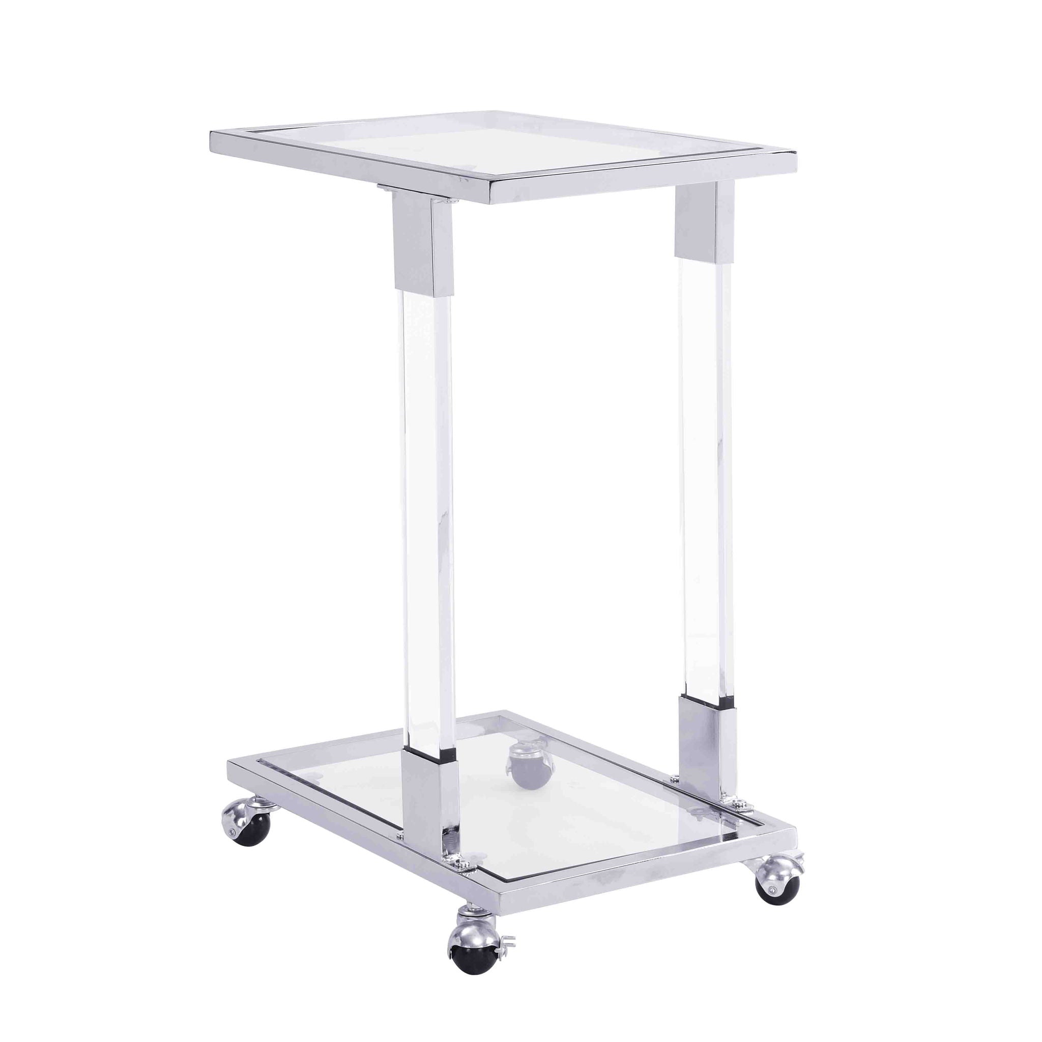 Glass Top C Shape Square Table With Metal Base For Living Room