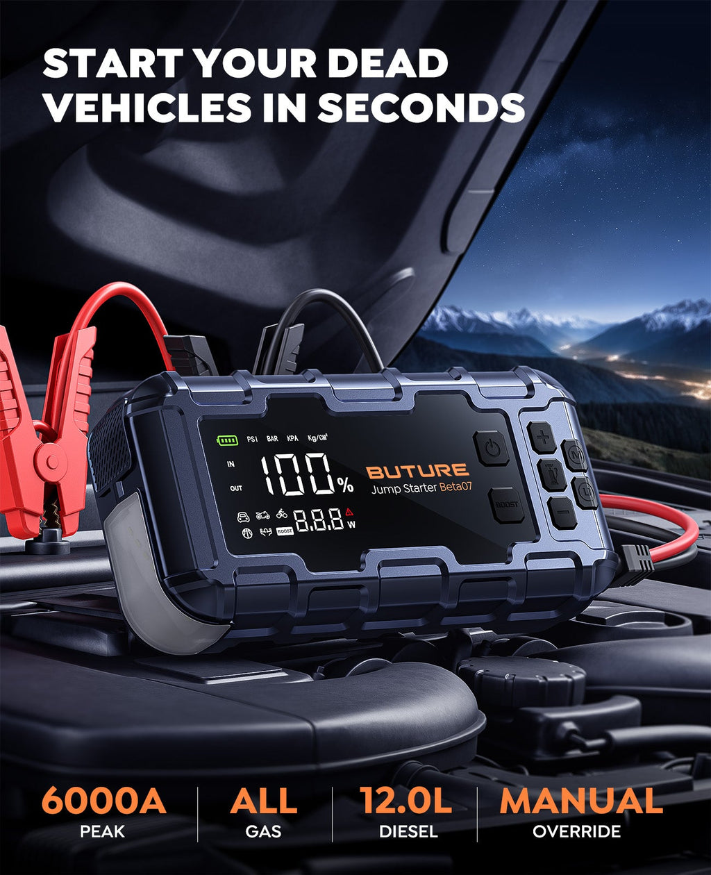 【Top Rated】Buture Beta07 Car Jump Starter 6000A With 160PSI Air Compressor