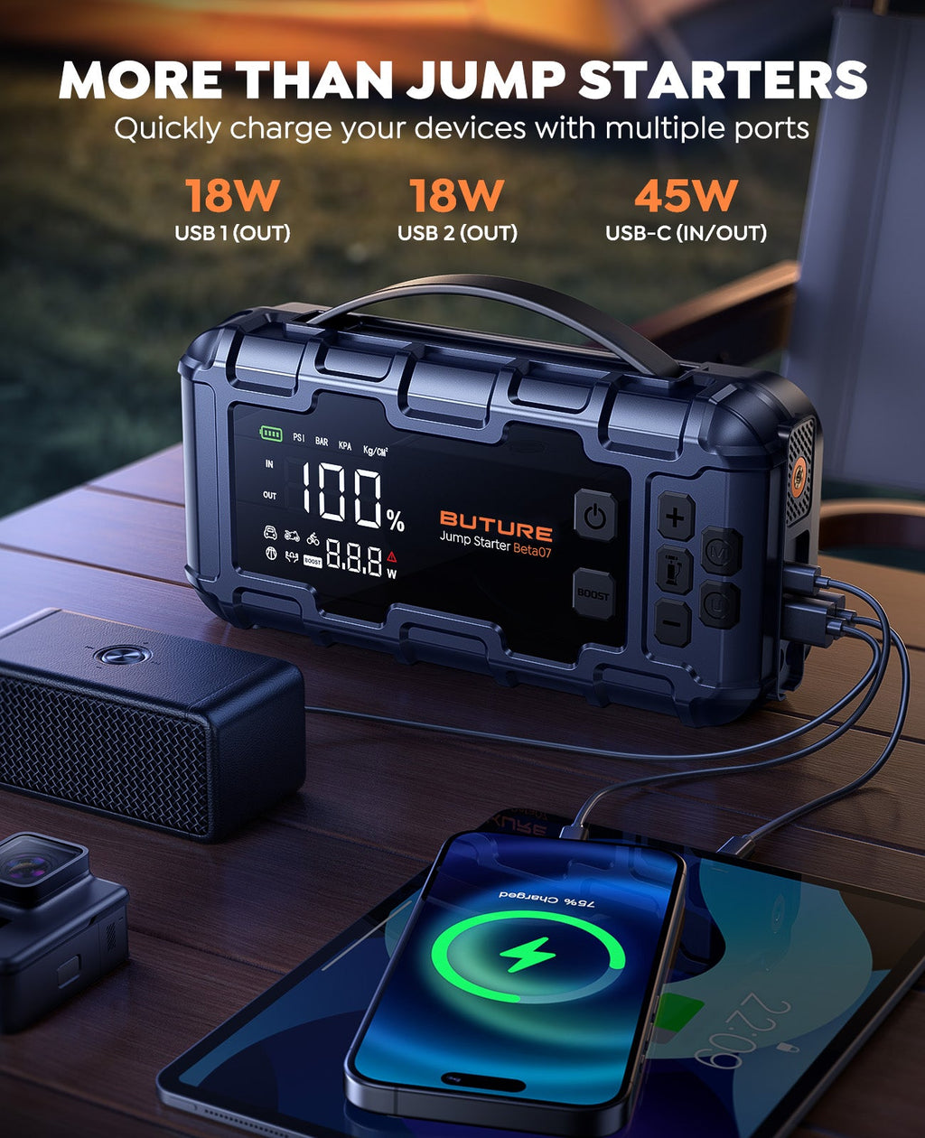 【Top Rated】Buture Beta07 Car Jump Starter 6000A With 160PSI Air Compressor