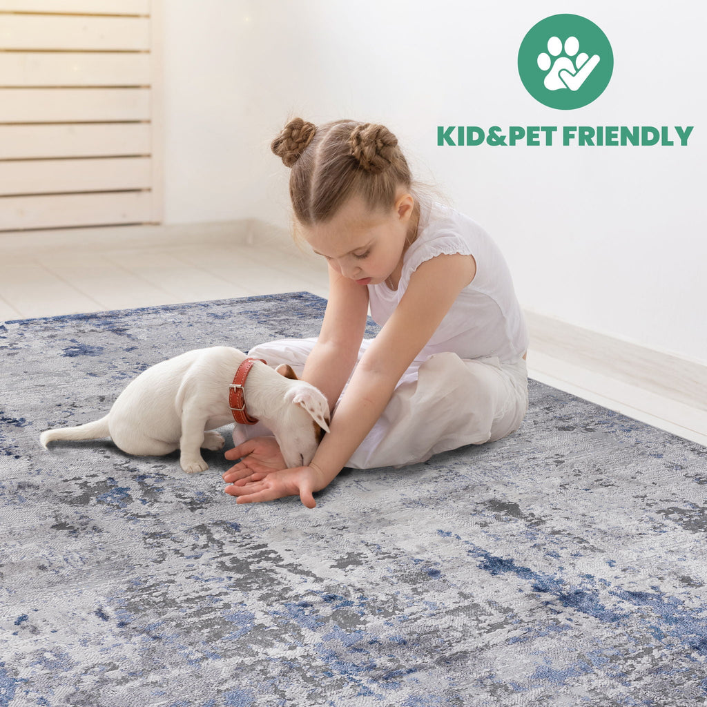 Marfi - 8' X 10' Abstract Area Rug - Silver / Blue