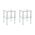 Modern 2 Piece Side Table With Storage Shelf, Tempered Glass, Space Saving Design - Clear
