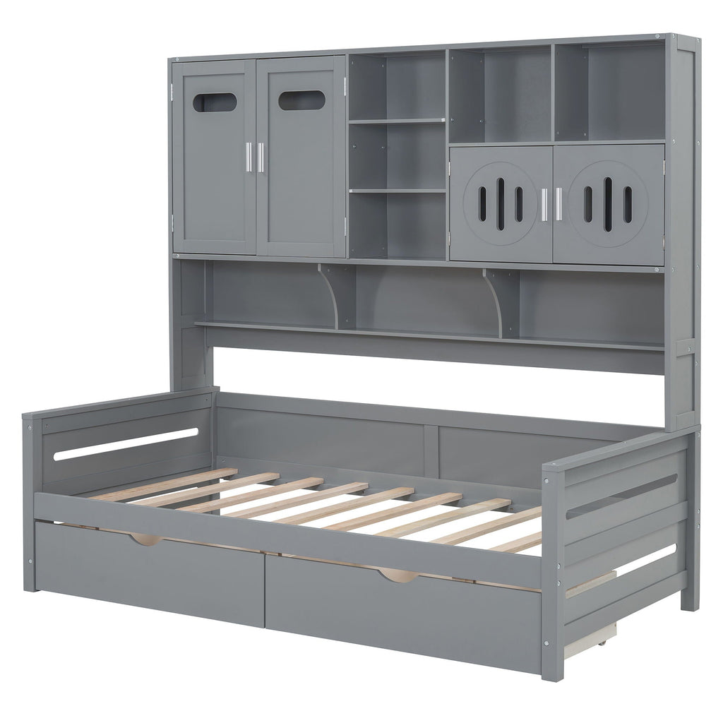 Daybed With All-In-One Cabinet And Shelf