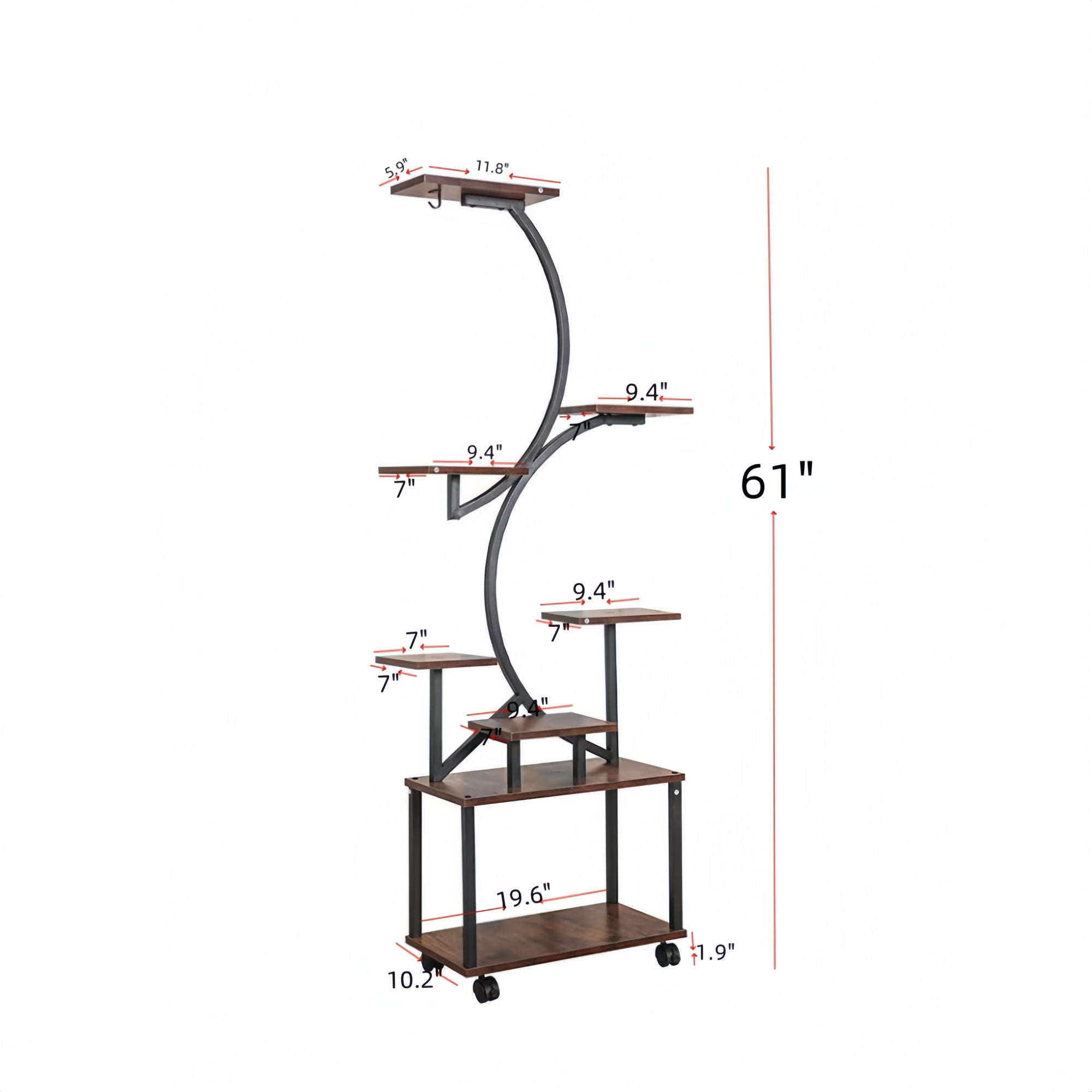 8 Tier Indoor Plant Stand With Grow Lights, S Shaped Metal Shelf For Multiple Plants - Black / Dark Walnut
