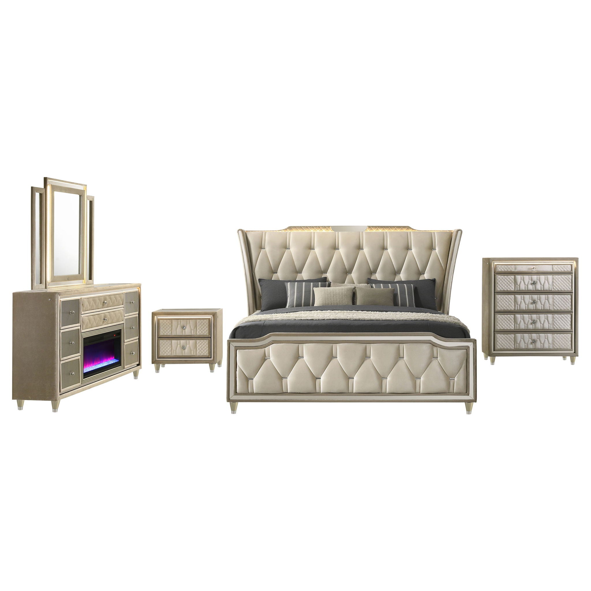 Lorient 5-piece Eastern King Bedroom Set Ivory and Camel