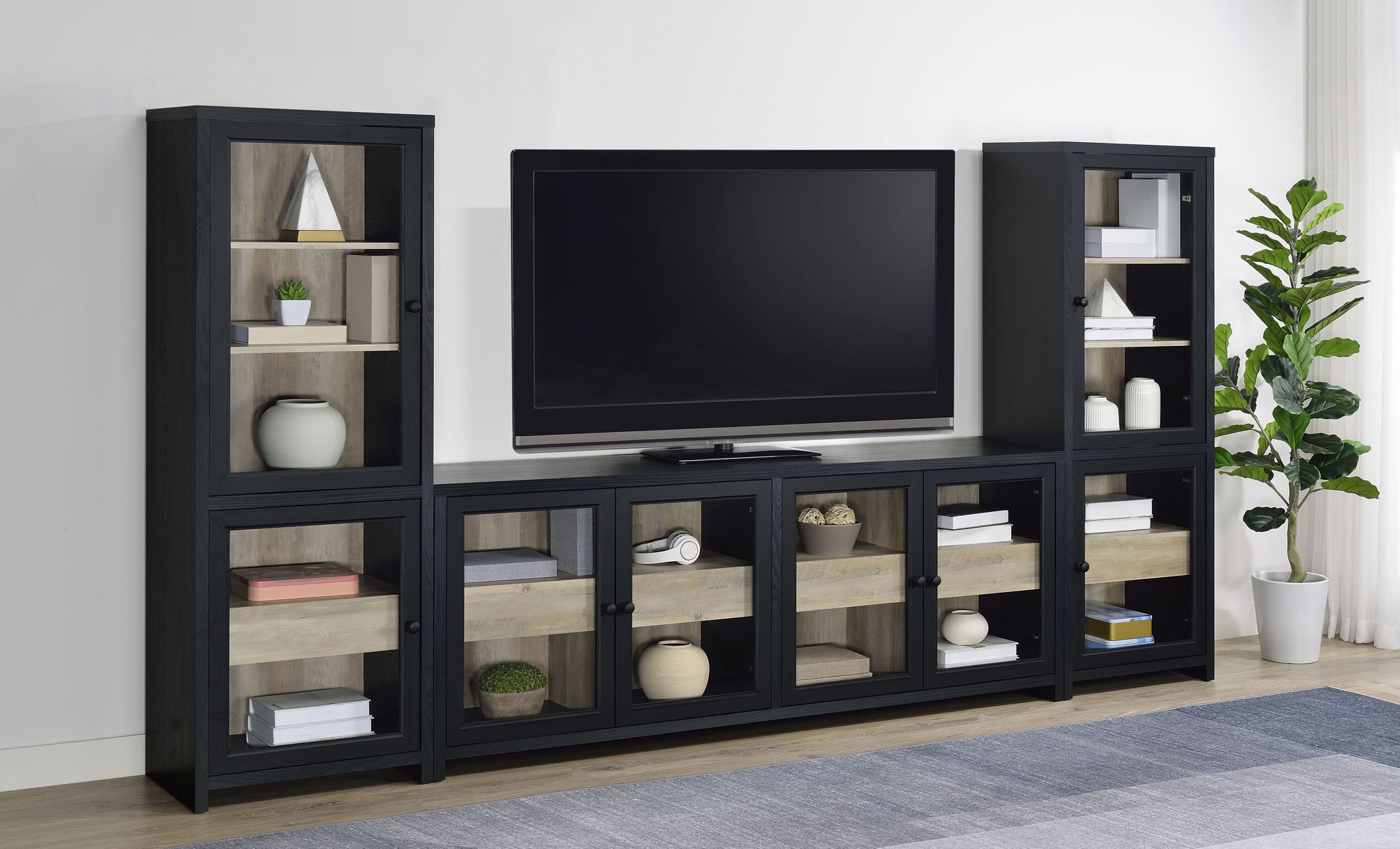 Denison 3-piece Entertainment Center 79-inch TV Stand Black