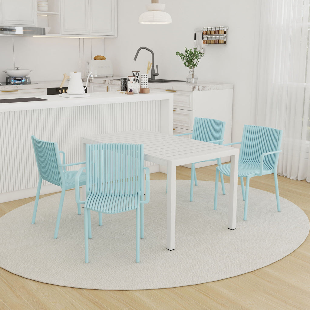 4 Modern Stackable Armchair Matched With Long Table