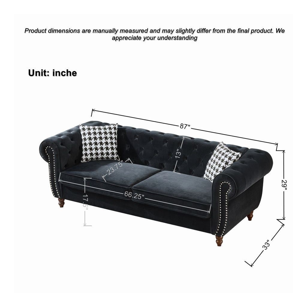 Chesterfield Upholstery Fabric Sofa With Roll Armrest & Nailhead