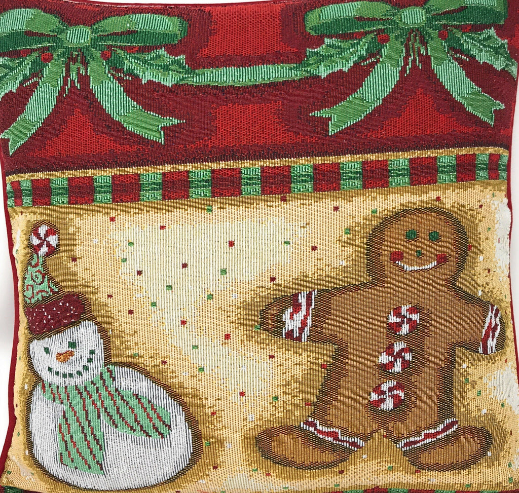 DaDa Bedding Gingerbread Snowman Woven Tapestry Throw Pillow Covers 16" x 16" (12917)