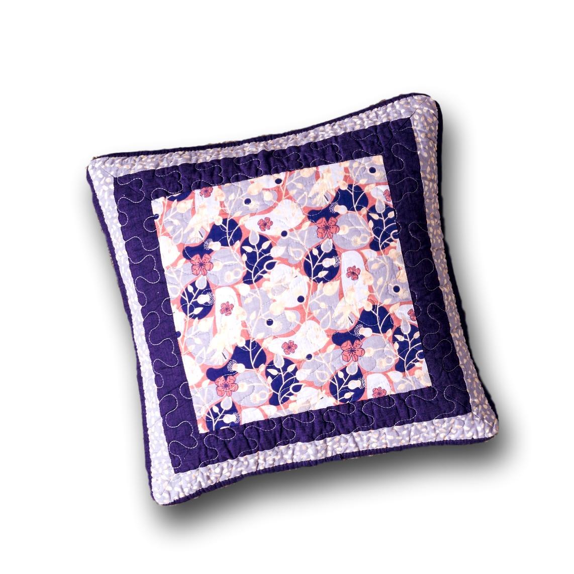 DaDa Bedding Set of 2-Pieces Peachy Blossoms Purple Floral Patchwork Throw Pillow Covers, 18" x 18" - Designed in USA (JHW877)