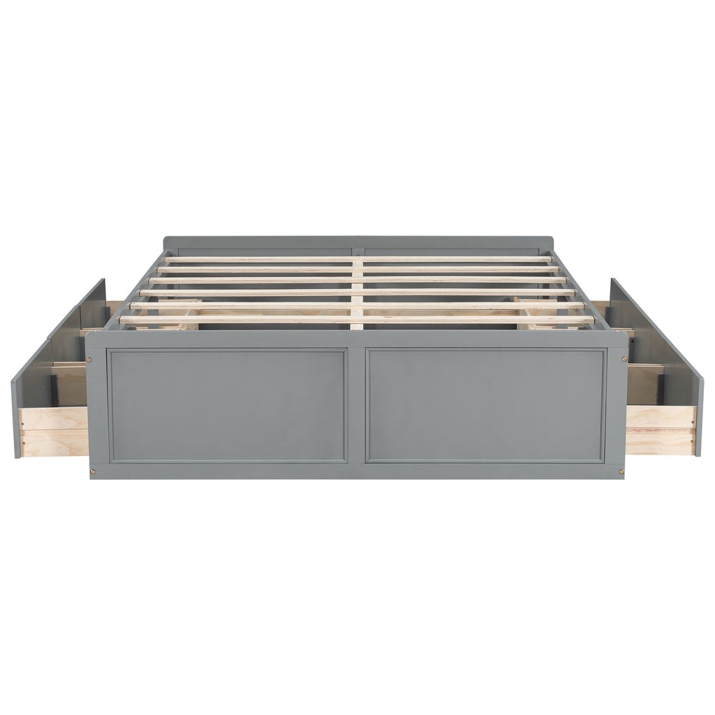 Queen Size Platform Bed Frame With 6 Drawers - Gray