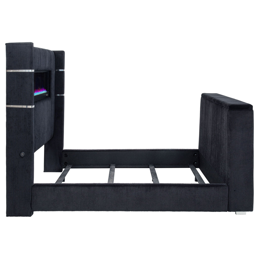 Tisdall Eastern King Flame Visualizer Wingback TV Bed Black