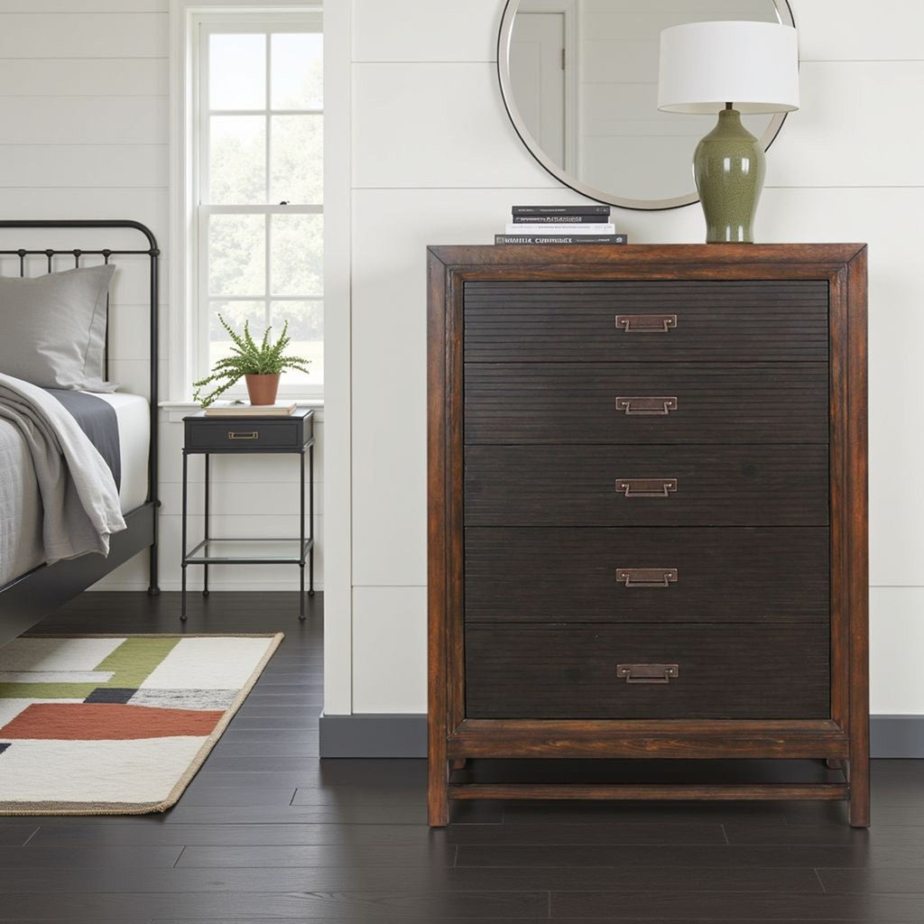 5 Drawer Chest, 2 Tone - Brown