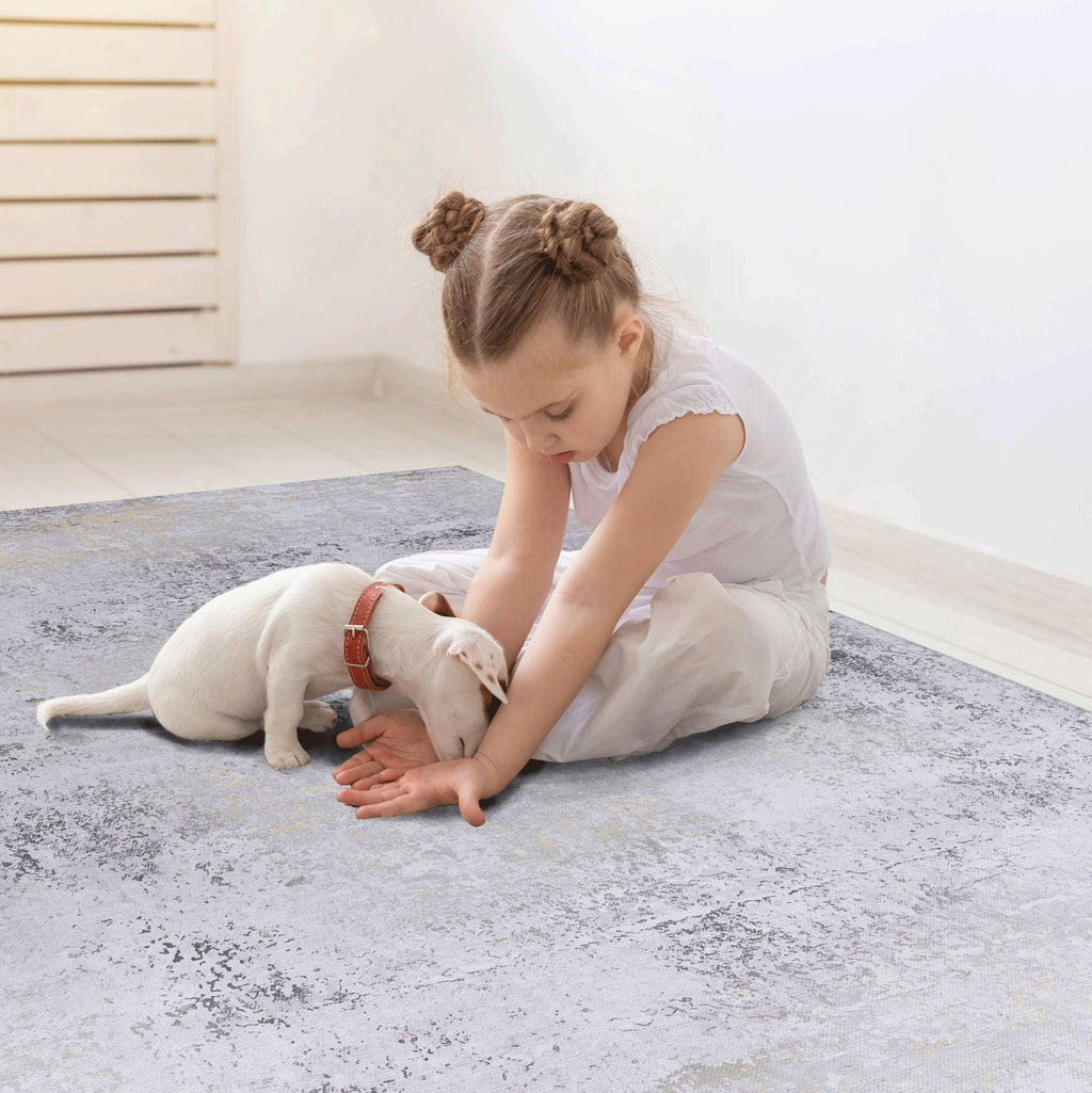 Maval - 8' X 10' Area Rug Washable - Gray / Gold