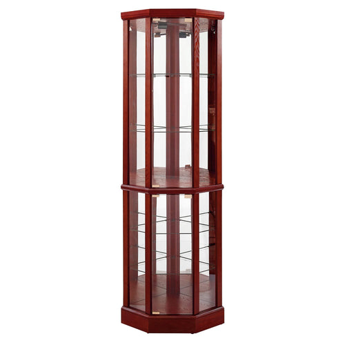 6 Shelf Lighted Corner Curio Cabinet With Adjustable Tempered Glass Shelves And Mirror Back (E26 Light Bulb Not Included)