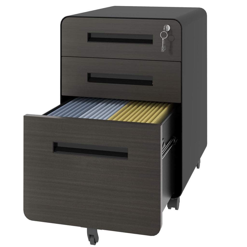 3-Drawer Mobile File Cabinet With Lock, On Casters, Holds A4/Letter Files